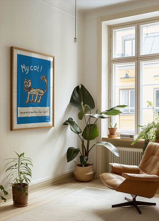 My Cat! Artist’s Point of View. Childlike Cat Drawing – Playful Whimsical Feline Art for Home or Gift Interior Poster