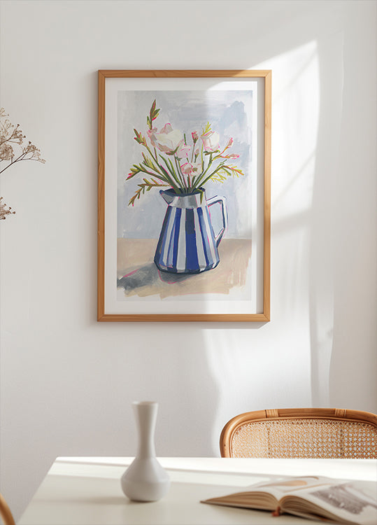 Fresh flowers in a striped vase I Poster