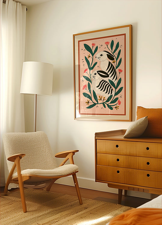 Hares Among Flowers Poster
