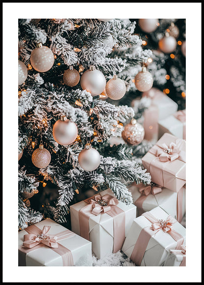 a christmas tree with presents under it