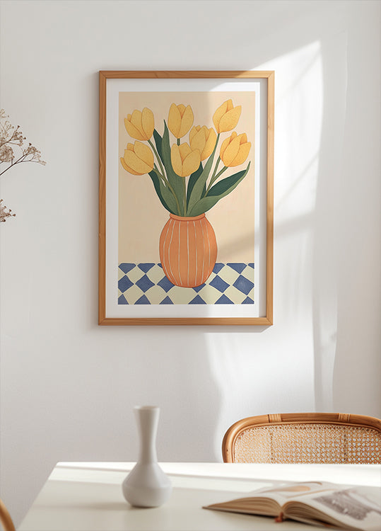 Yellow Tulips in Orange Vase Poster