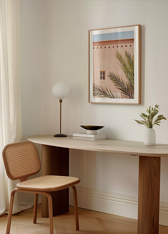 Palm leaves and a clay building in Morocco Poster