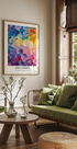 a living room filled with furniture and a painting on the wall