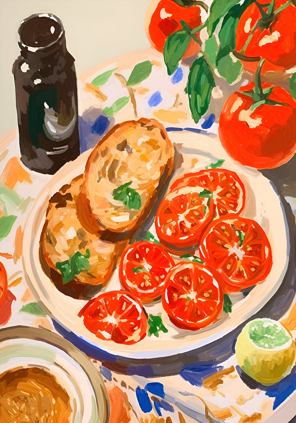 Tomatoes and Toast, Mediterranean kitchen Poster