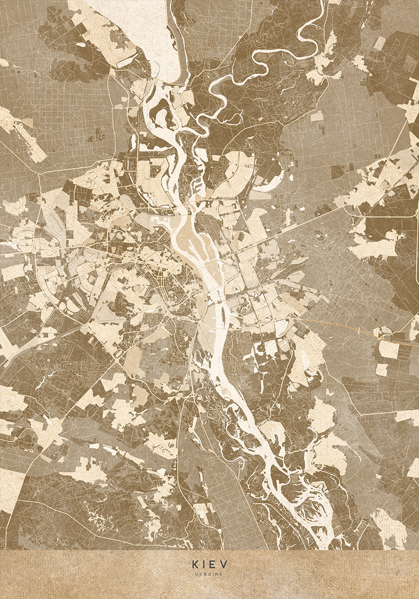 Sepia map of Kiev (pre-war) Poster
