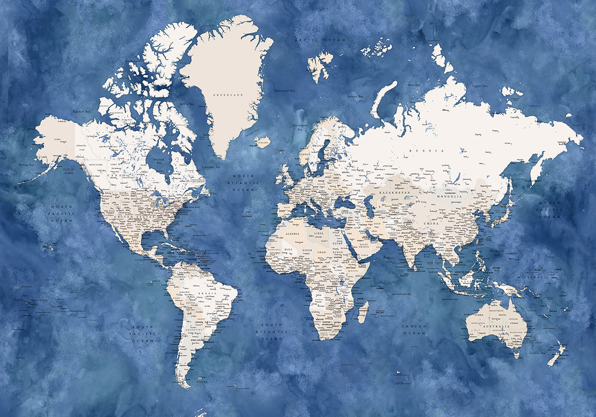 Detailed world map with cities, Sabeen Poster
