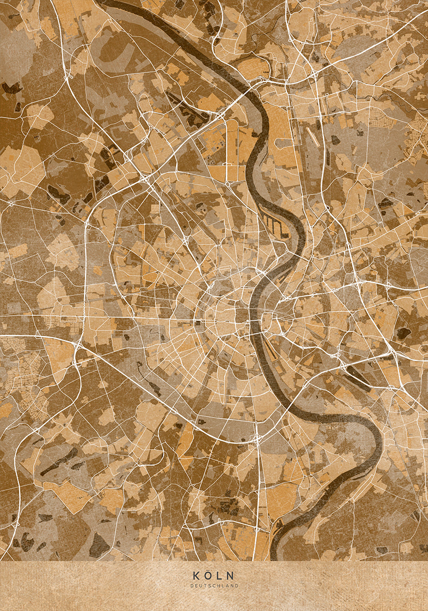 Sepia vintage map of Köln Germany Poster