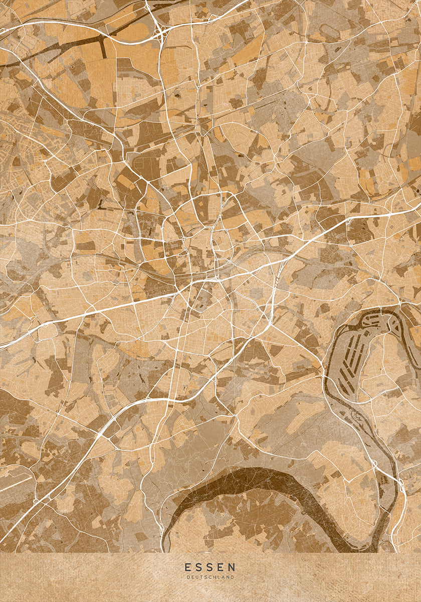 Sepia vintage map of Frankfurt downtown Germany Poster