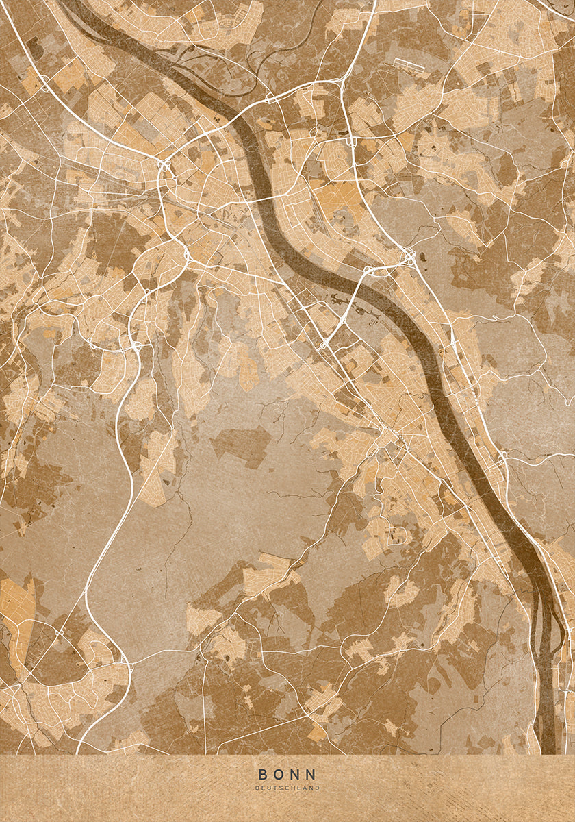 Sepia vintage map of Bonn Germany Poster