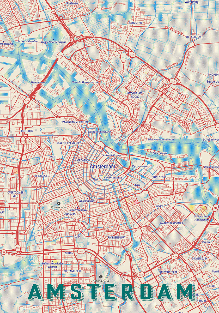 Retro Map   Amsterdam Poster