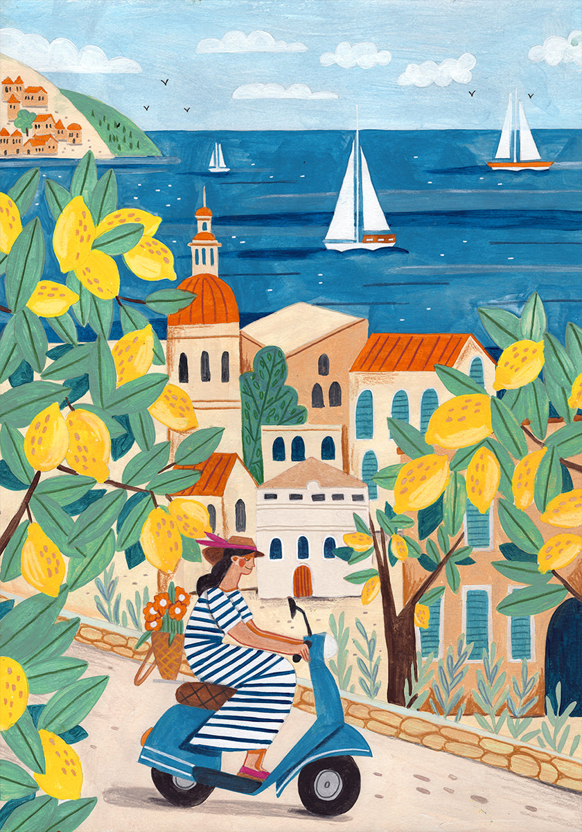 Travel woman on the Amalfi coast, Italy Poster