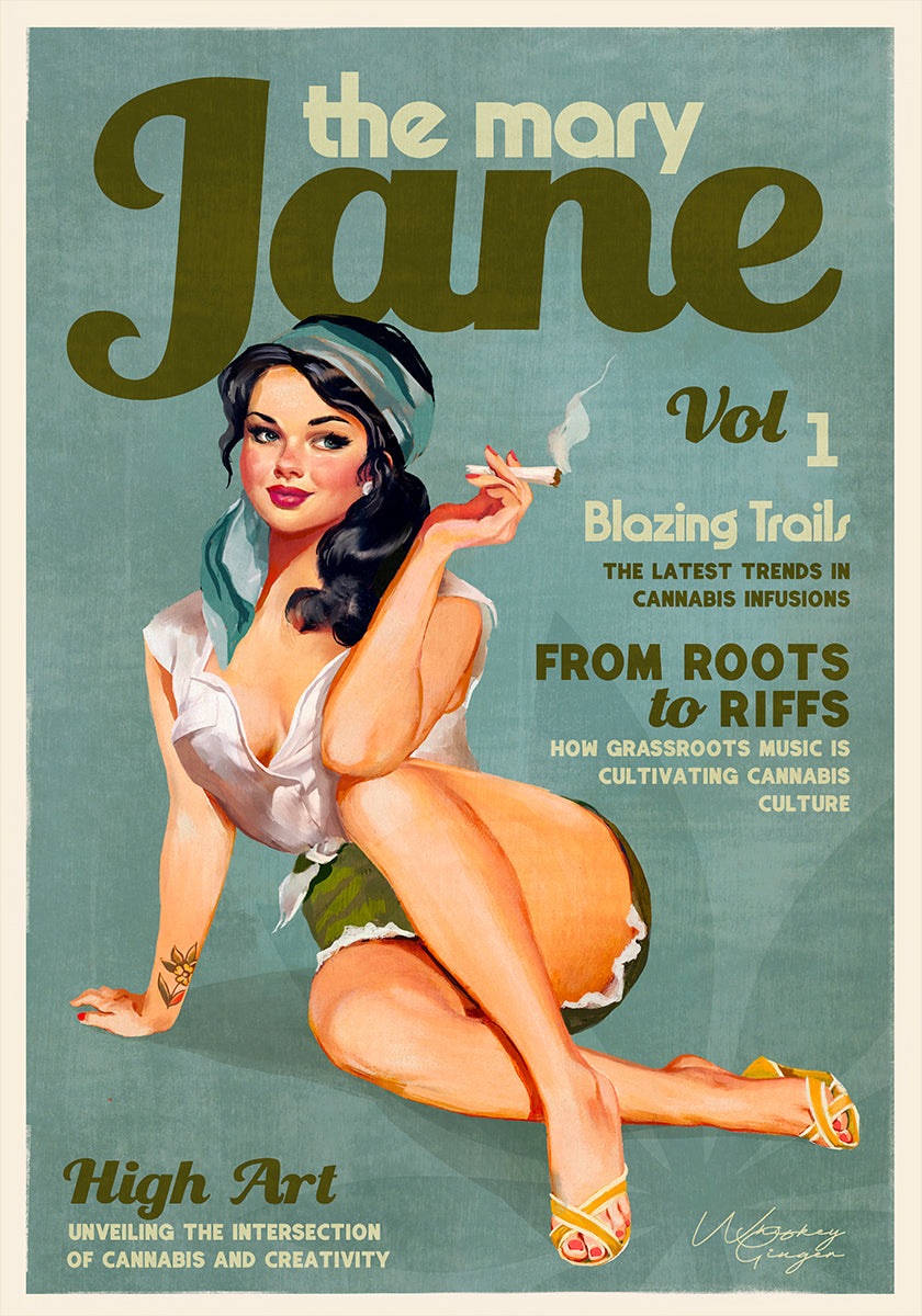 Mary Jane Retro Vintage Pinup Cannabis Art Poster
