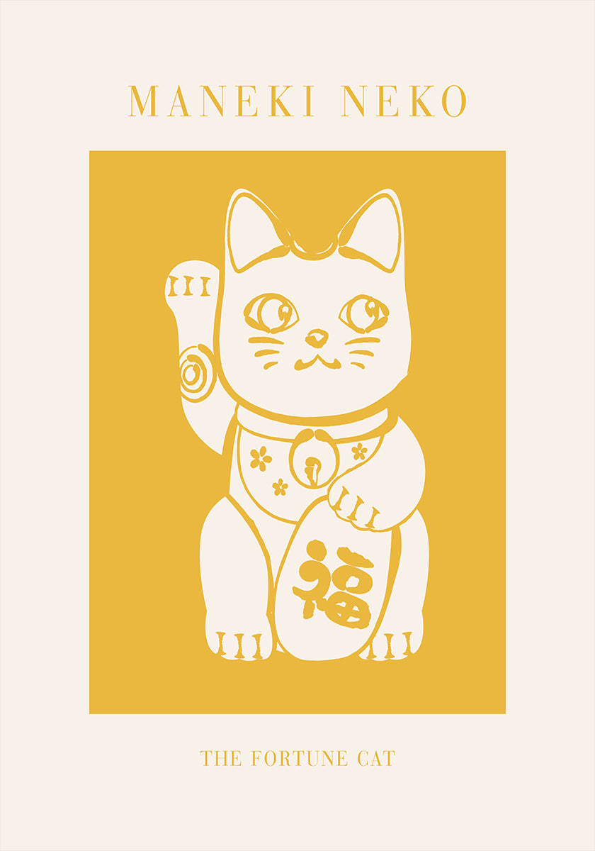 Maneki-Neko Yellow Cat Poster