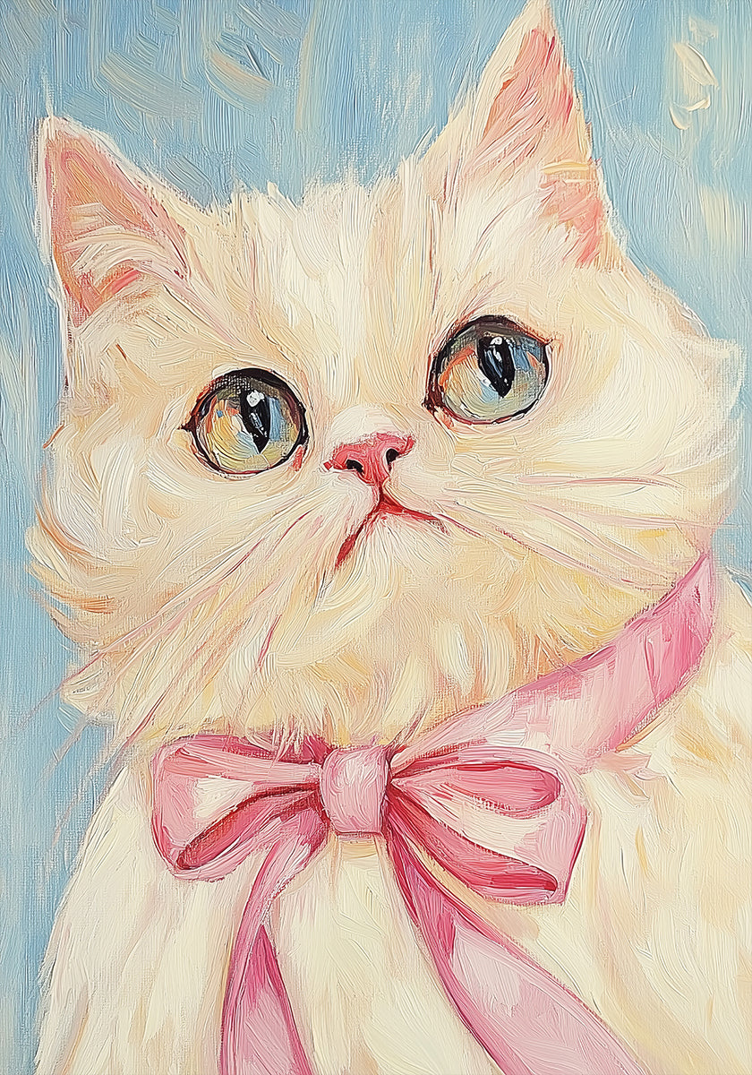 Pink Bow White Cat Poster
