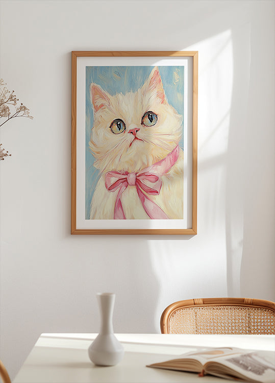 Pink Bow White Cat Poster