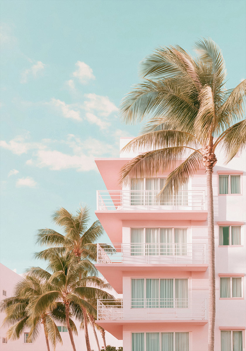 Pastel Building with Palm Trees Poster
