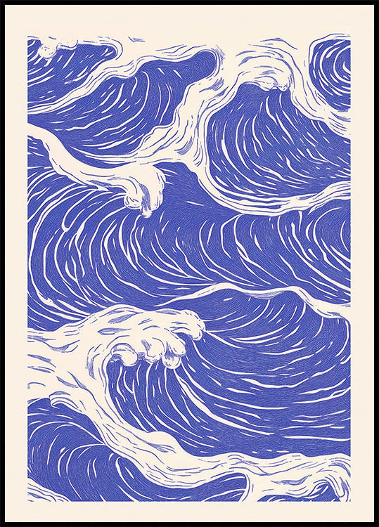 Abstract Blue Ocean Waves Poster