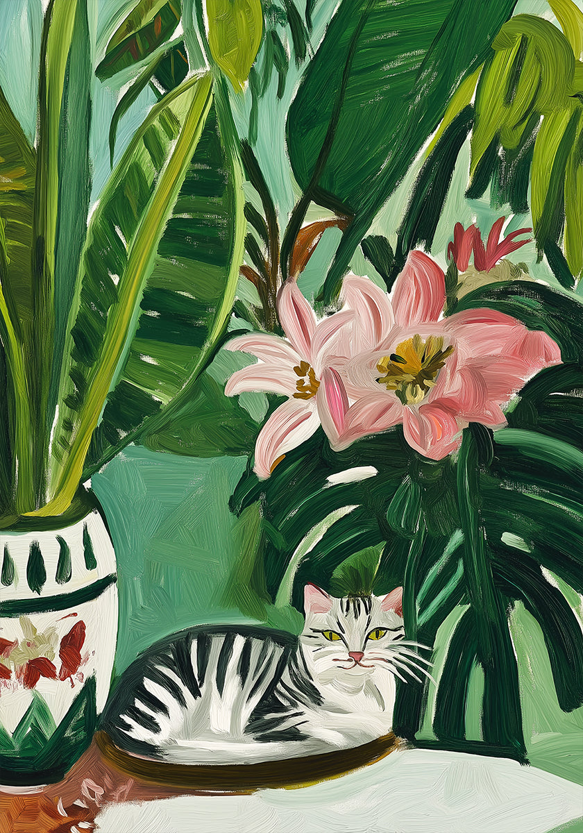 Tropical Muse With Cat Poster