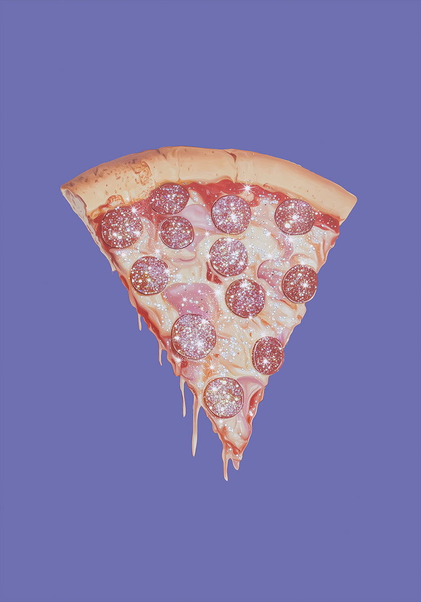 Pepperoni Pizza Slice with Glitter Toppings Poster