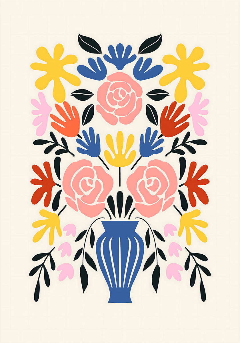 Colorful Bouquet in a Blue Vase Poster