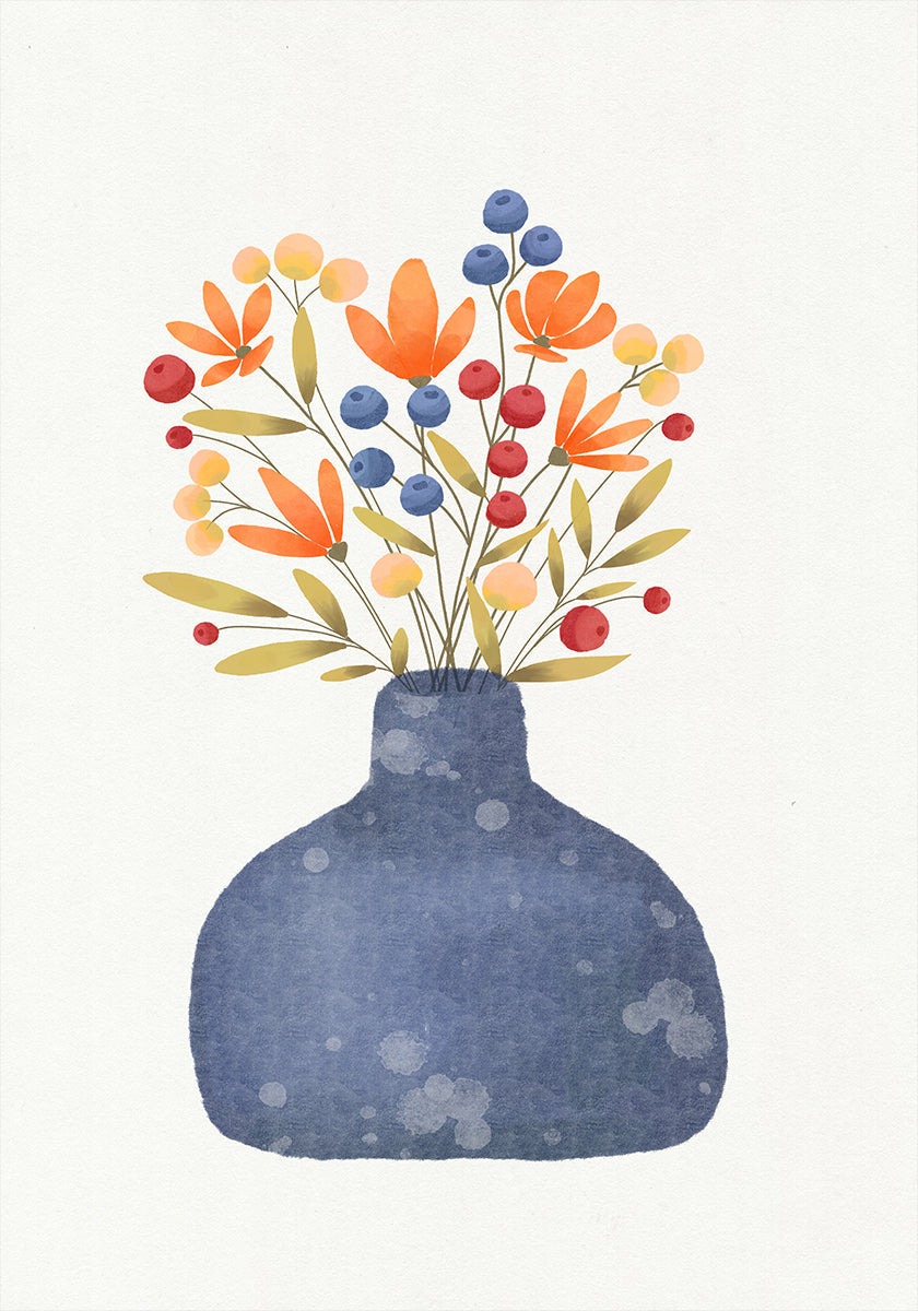 Petals in Blue Vase Poster