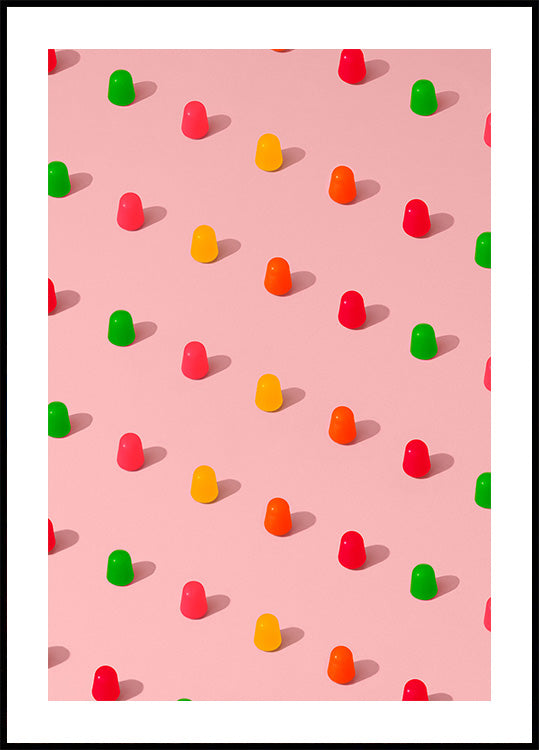 Dots Candy Gum Drops - Repeating Pattern On Pink Background Poster