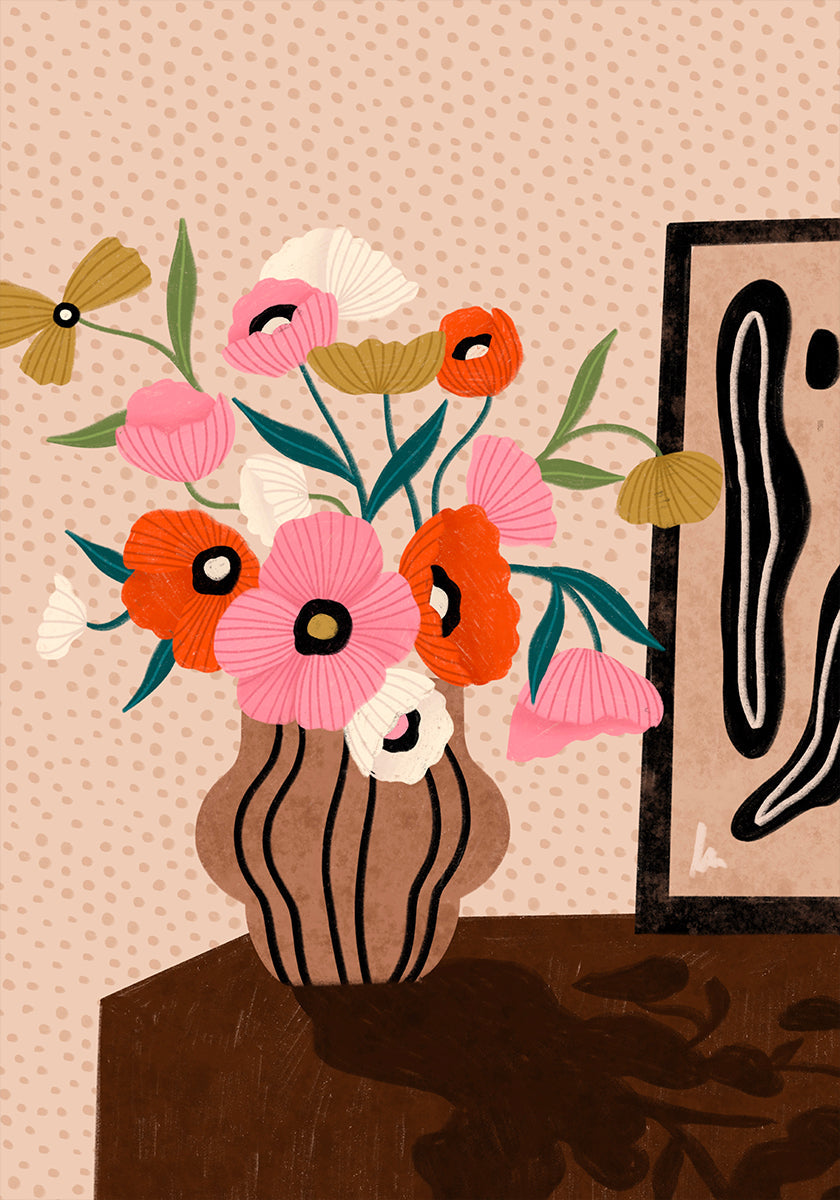 Flowers On Sideboard  Poster