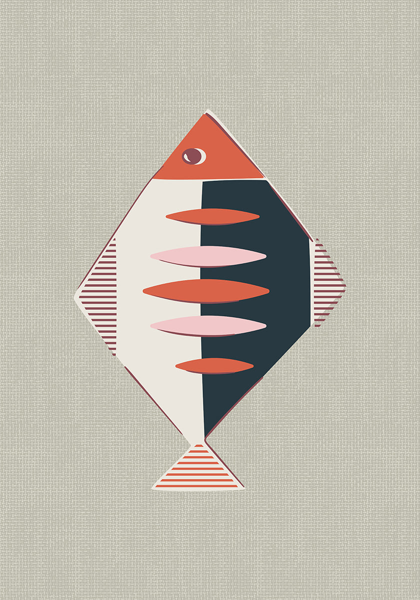 Mid Century Kitchen Fish Rust Poster