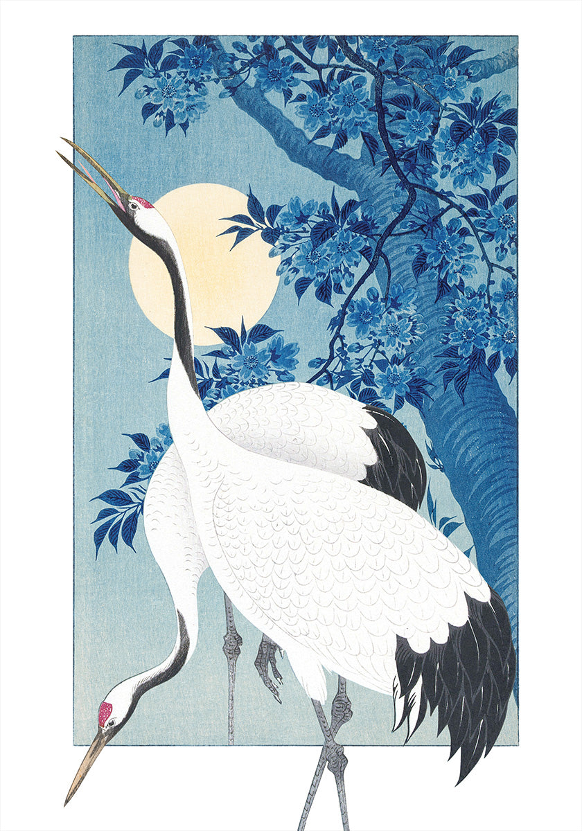 Cranes In a Moonlit Night Poster