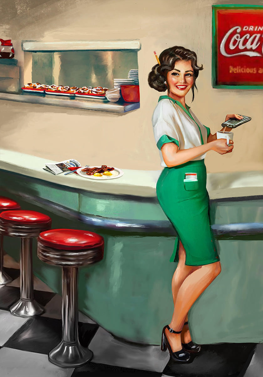 1950's American Diner Watress Poster