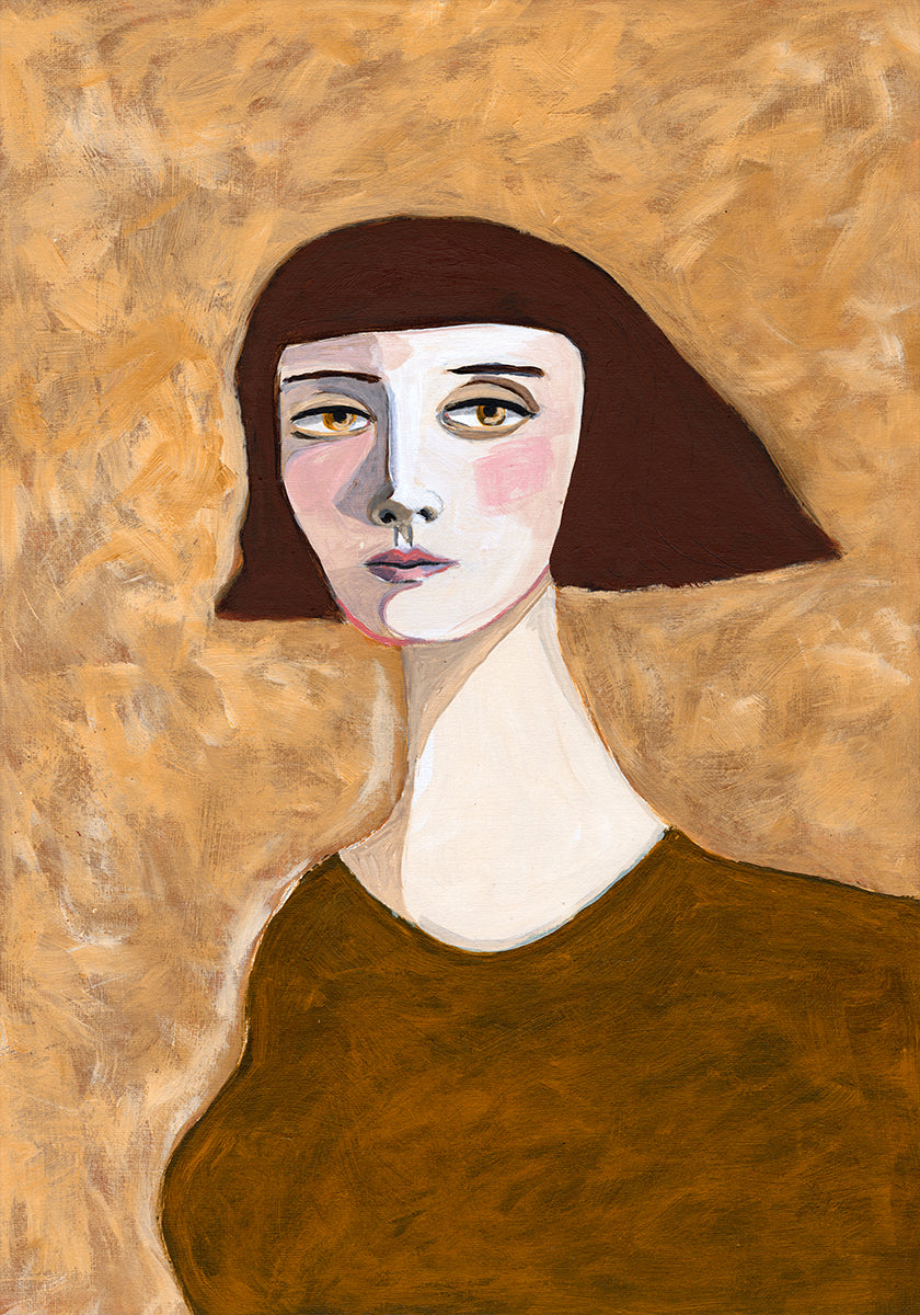 Expressive Portrait Lady with Bob Haircut green eyes Poster