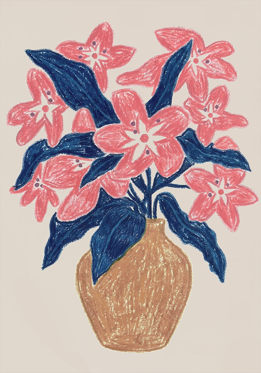 Pink Floral in Terracotta Vase Poster