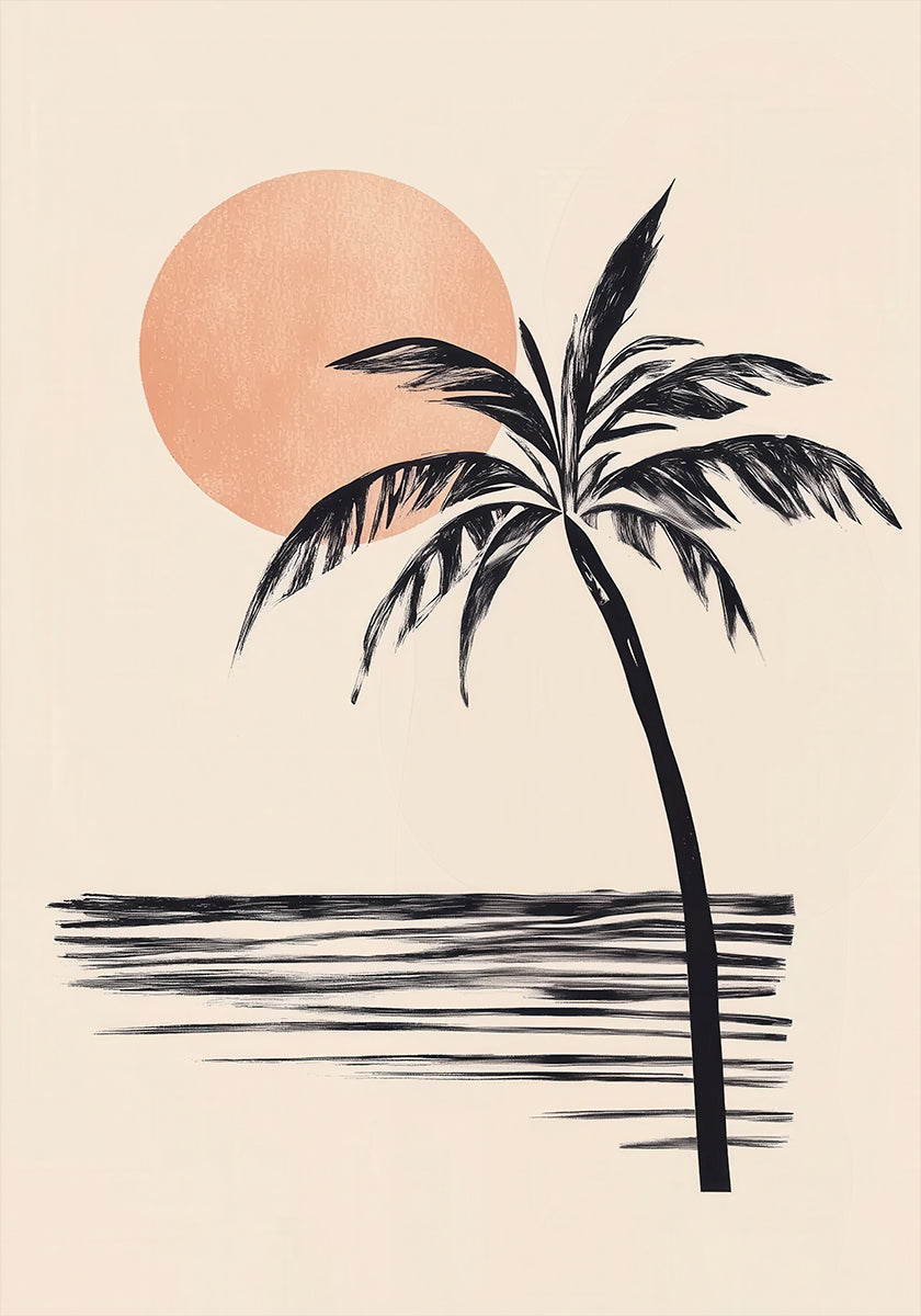 Coconut Tree with Sunset Illustration Poster