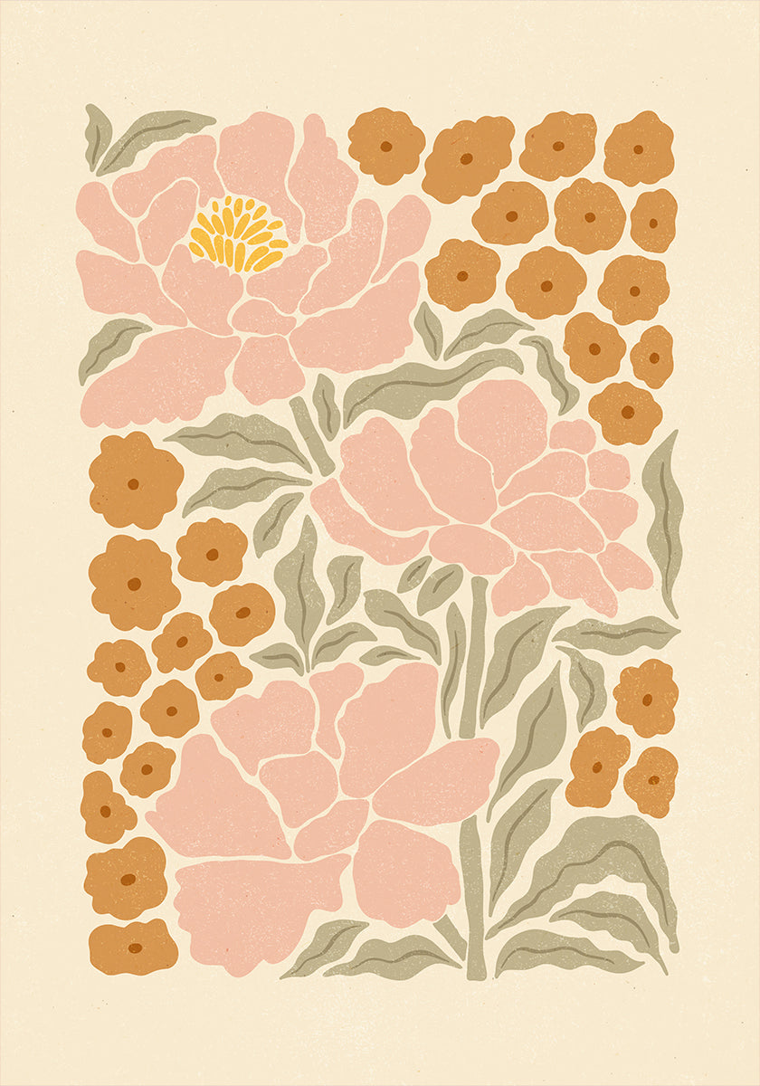 Retro Peonies Poster