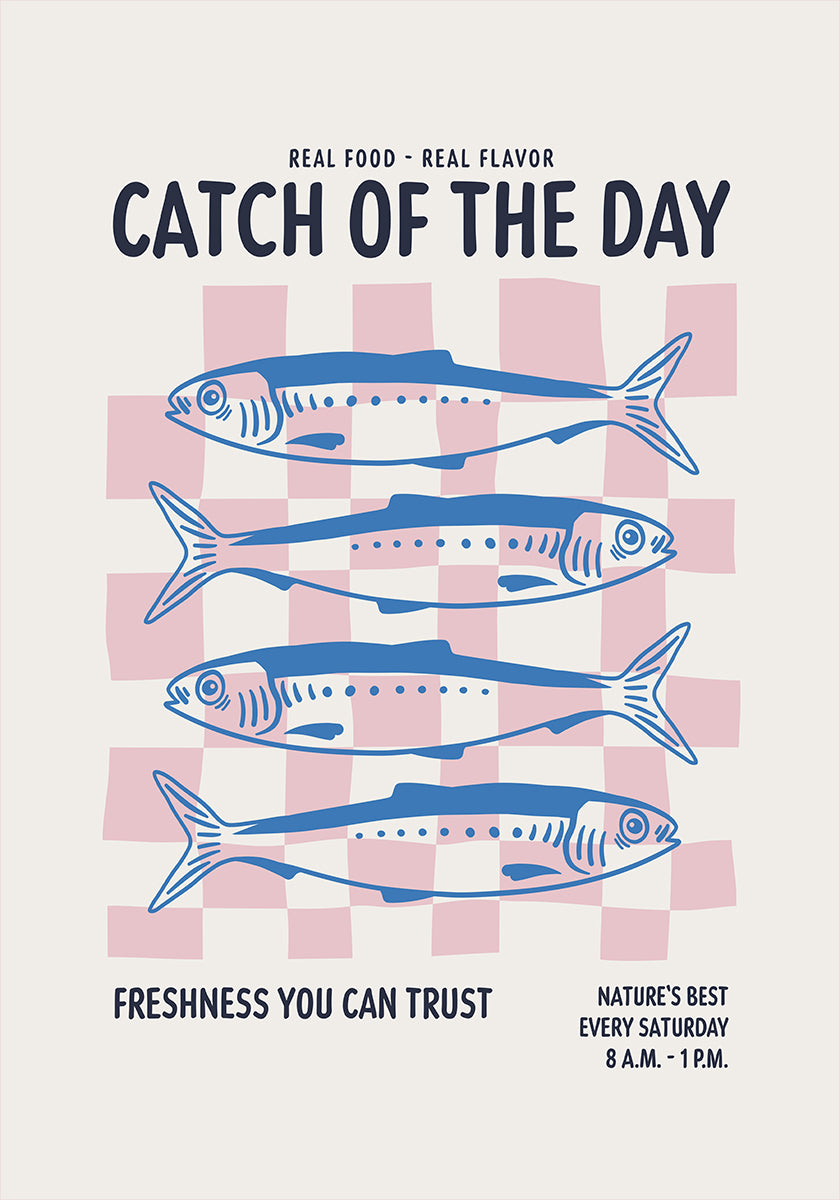 Farmers Market Sardines Blue Poster