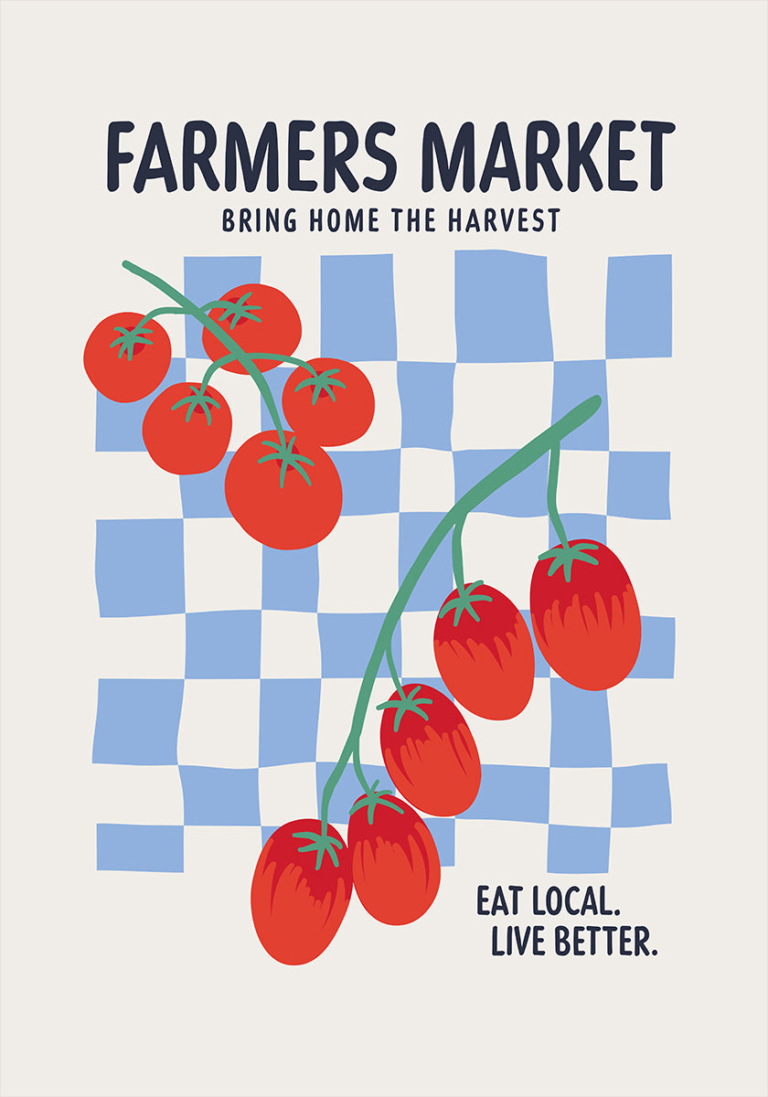Farmers Market Tomatoes Blue Poster