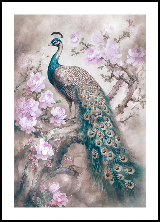 Peacocks Romance Garden Poster