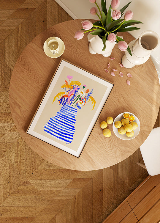 Happy Floral Vase with Stripes Poster