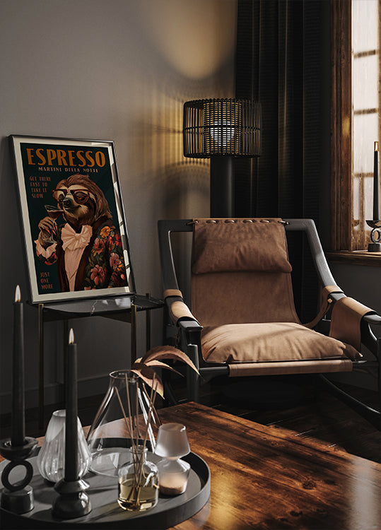 Art Deco Espresso Martini Drinking Sloth Poster