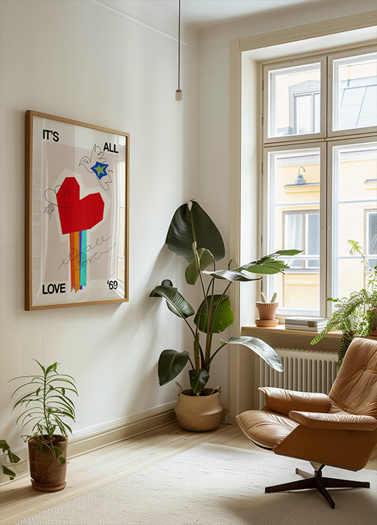 It's All Love '69 Heart Greige Poster