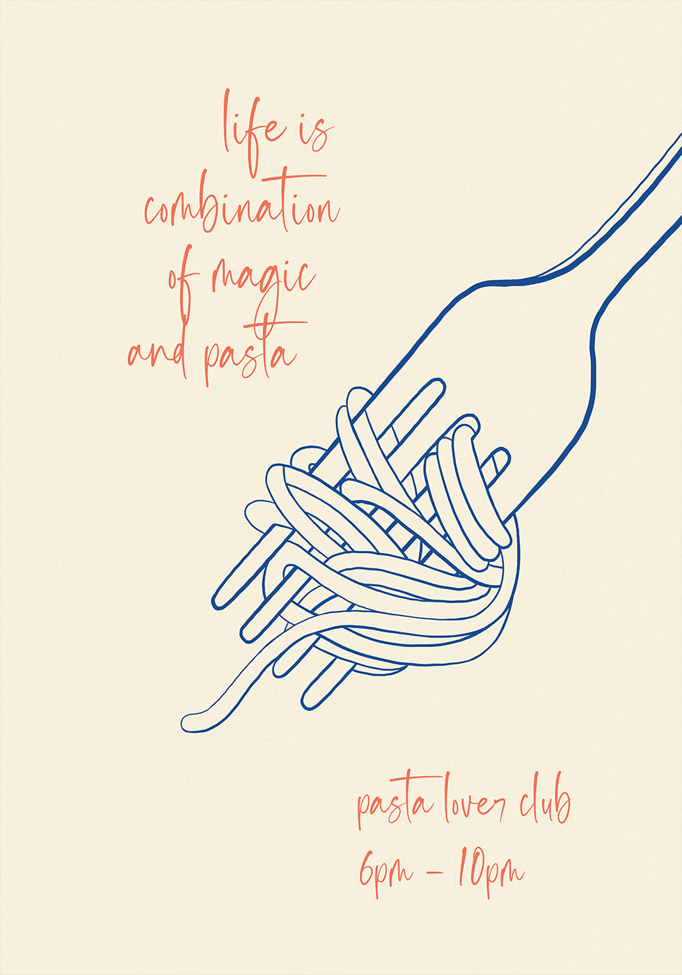 Pasta Quote Print, Fork and Spaghetti, Magic and Pasta, Italian Food Lover Poster