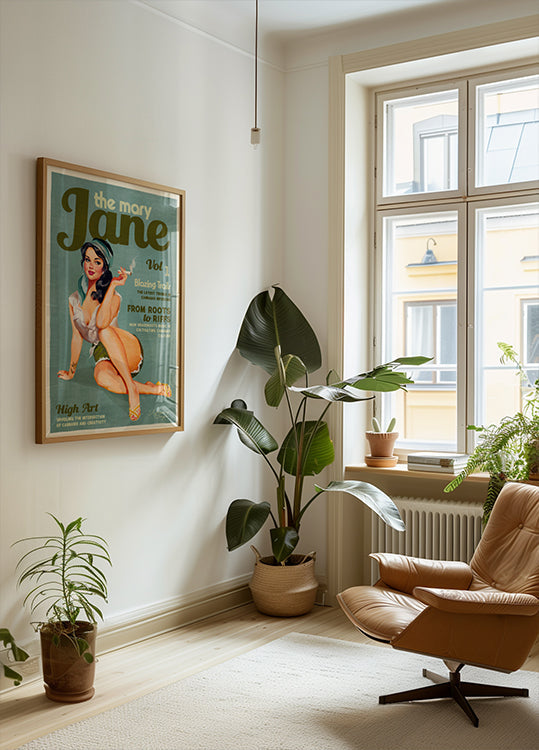 Mary Jane Retro Vintage Pinup Cannabis Art Poster
