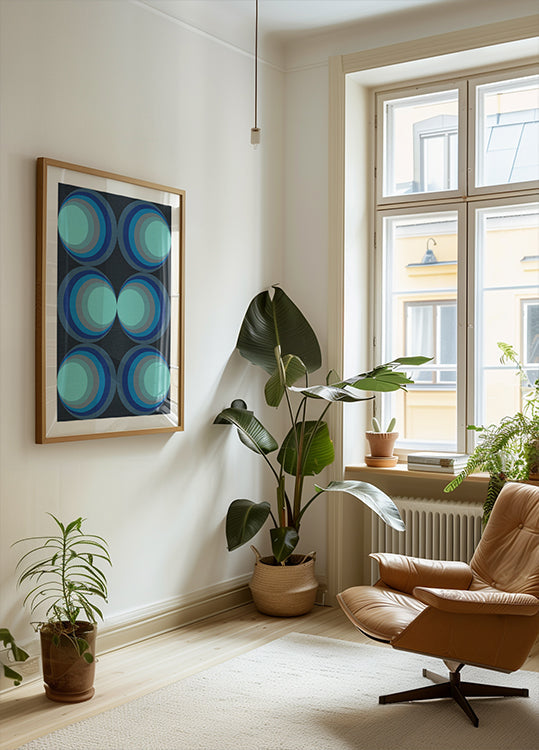 Retro Gradient Circles Aqua Blue Poster