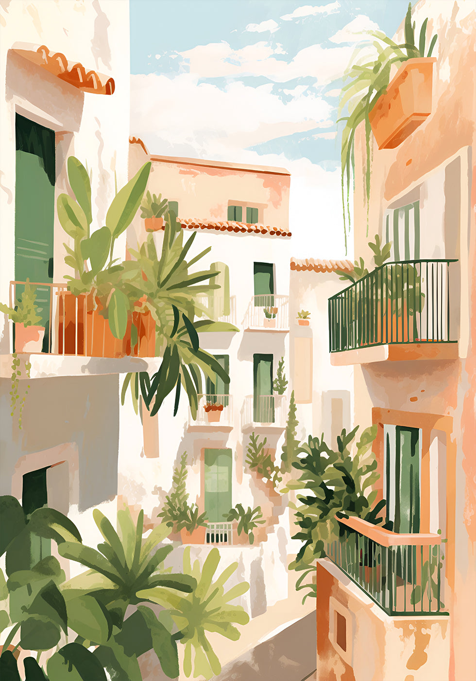 Sunlit Balconies, Mediterranean Courtyard Poster