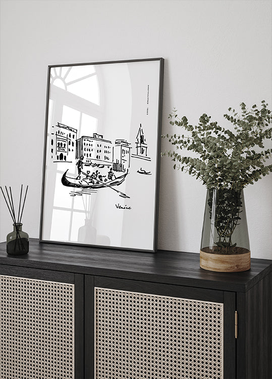 Venice, Italy Art Print With Gondolier On The Grand Canal Poster