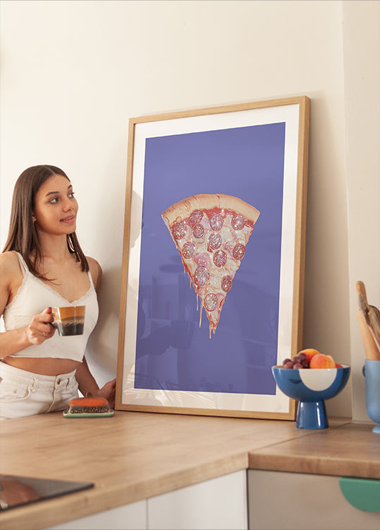 Pepperoni Pizza Slice with Glitter Toppings Poster