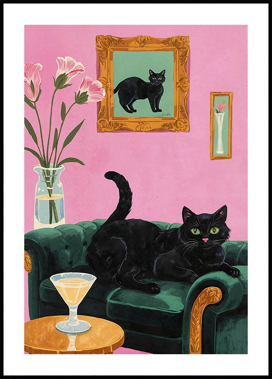 Cat On The Sofa With Martini Poster