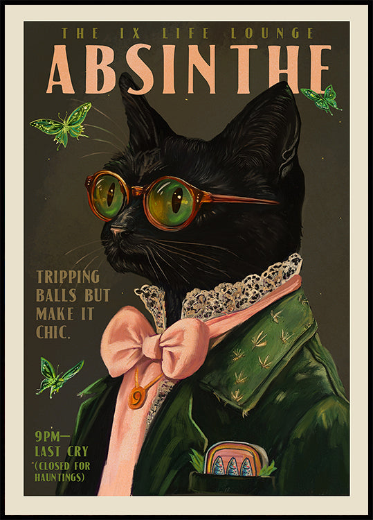 Chic Absinthe Cat Alcohol &amp; Cocktail Bar Art Poster