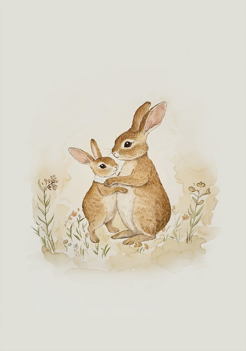 Tender Moment Between Two Rabbits Poster