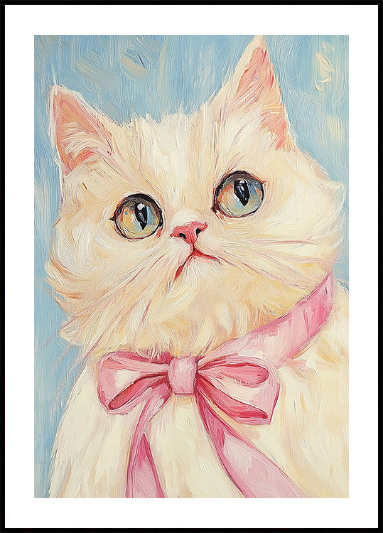 Pink Bow White Cat Poster